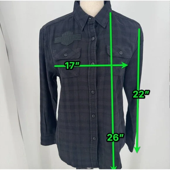 NEW Harley Davidson Plaid Flannel Shirt WOMENS Black‎ Button Close Long Sleeve S - Picture 3 of 10